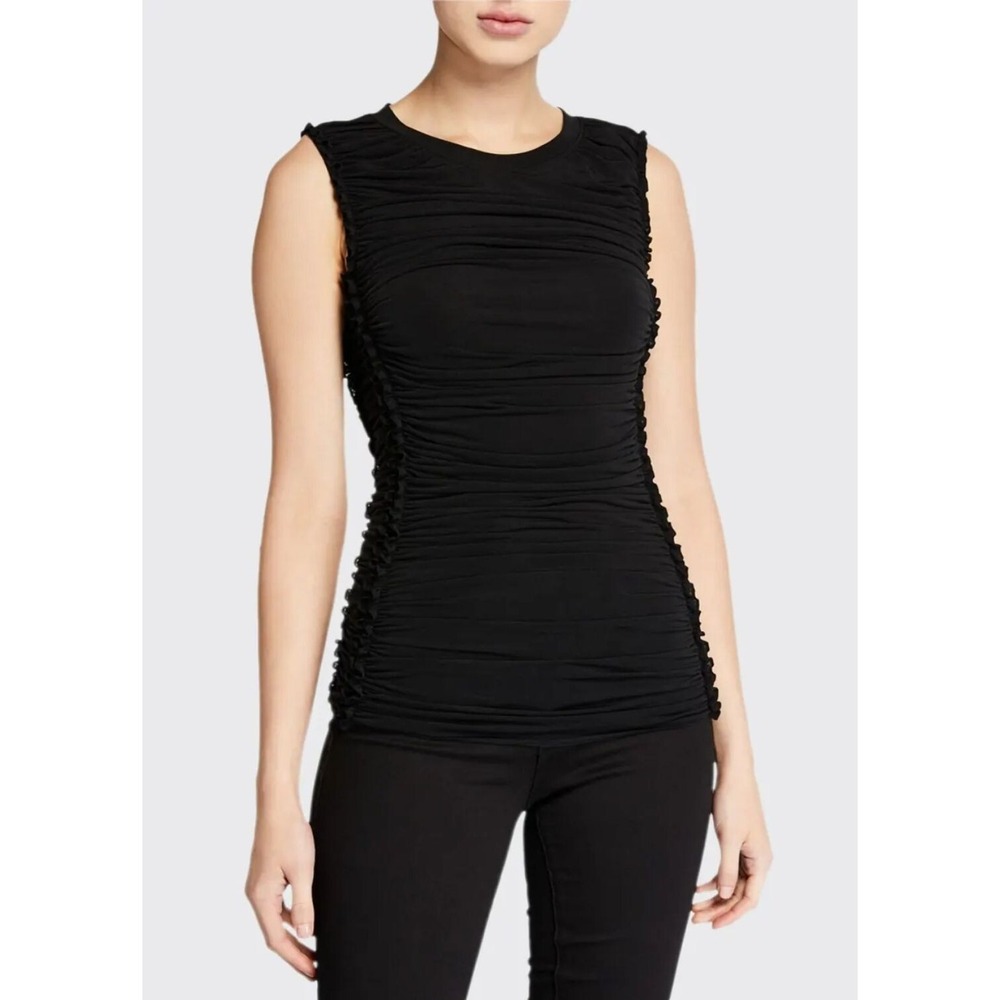 Kobi Halperin Sariyah Tank Top Black Ruched Shirred Stretch Sleeveless Sz Small